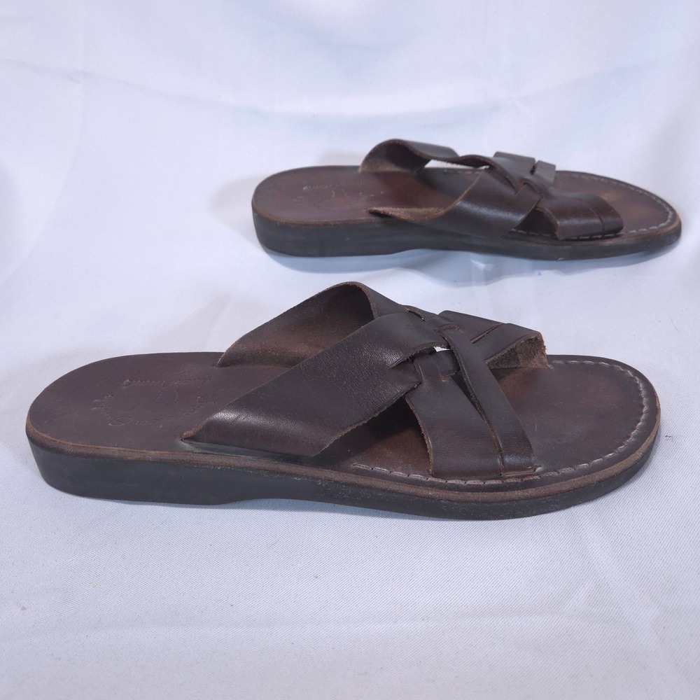 Jerusalem Sandals Mens EU44 US11 Brown Leather Handmade Slide Straps Resort